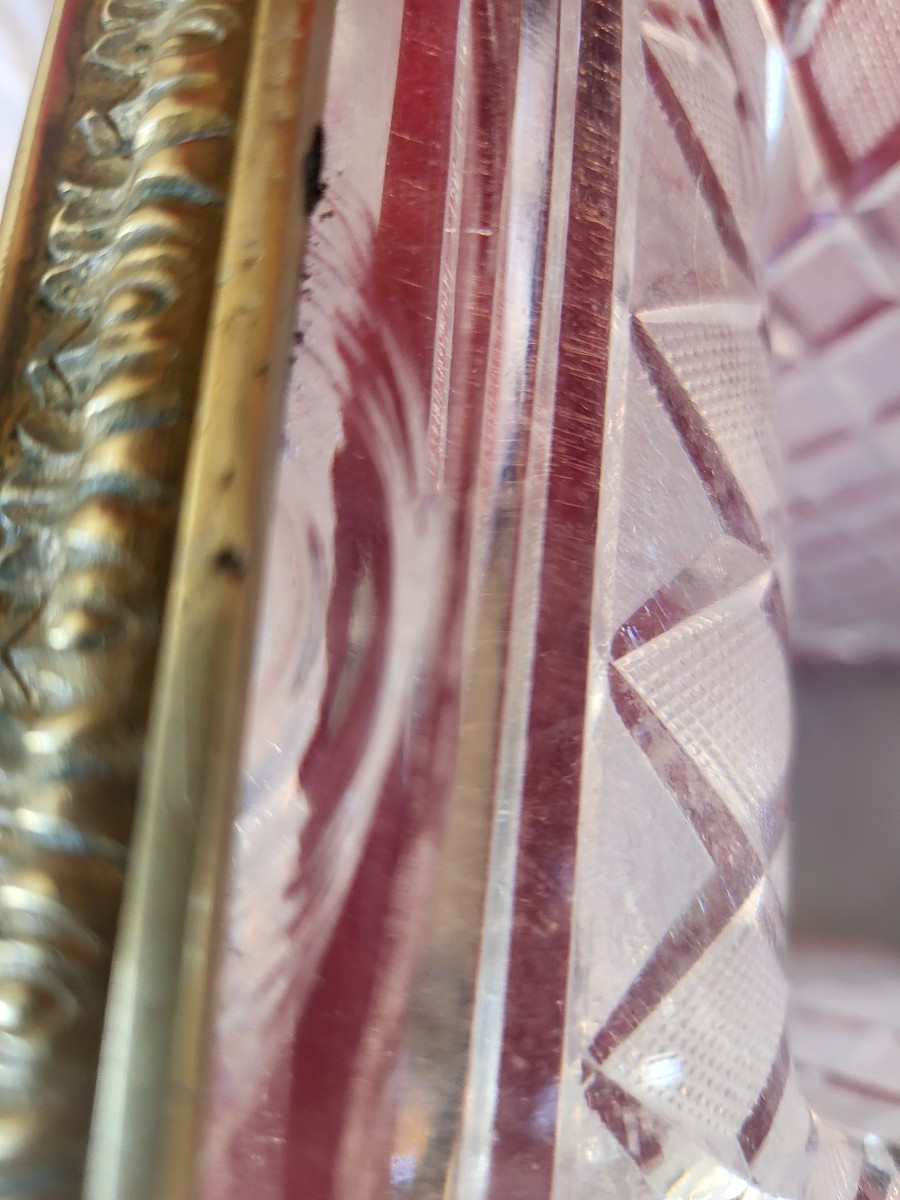 Paire de vases en cristal taillé  et bronze doré Restauration  époque XIXe siècle -photo-3