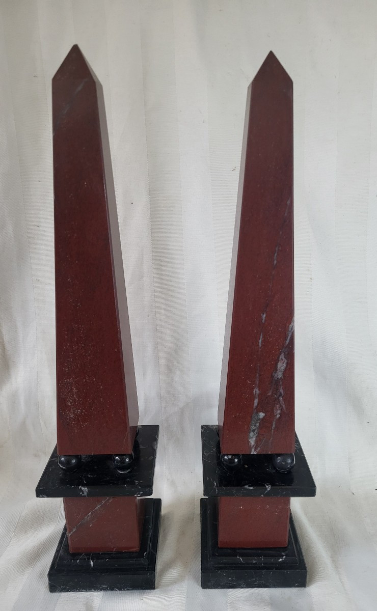 Pair Of Marble Obelisks, Italy, 19th Century, H 47.5cm-photo-2