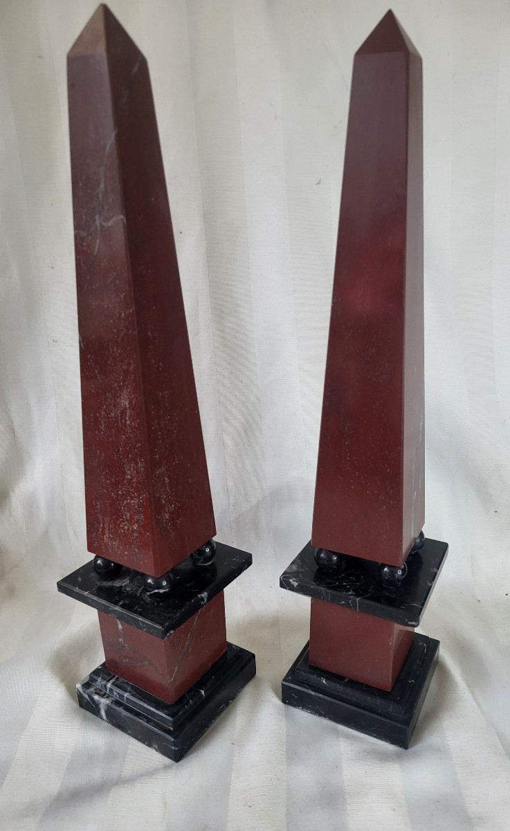 Pair Of Marble Obelisks, Italy, 19th Century, H 47.5cm-photo-2