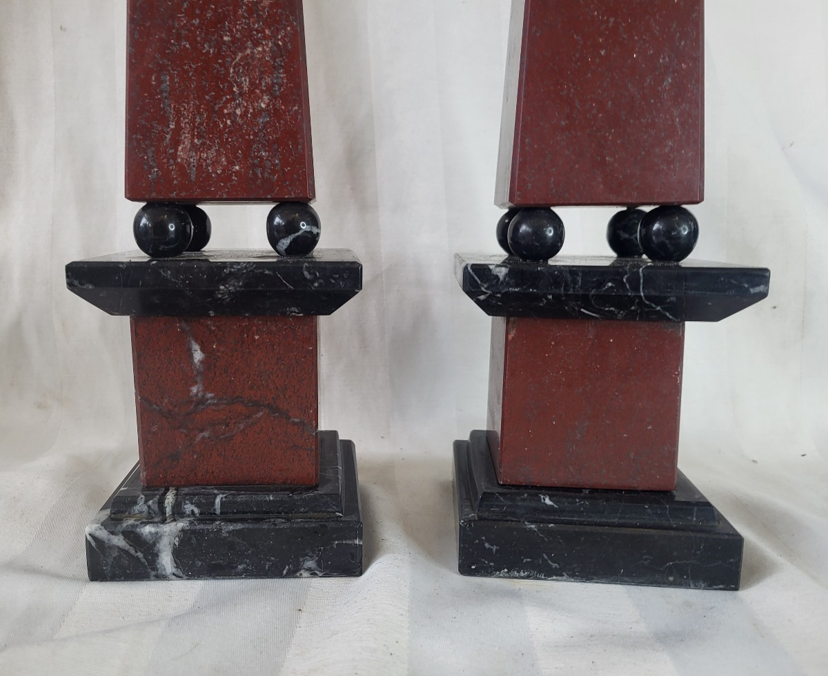 Pair Of Marble Obelisks, Italy, 19th Century, H 47.5cm-photo-4