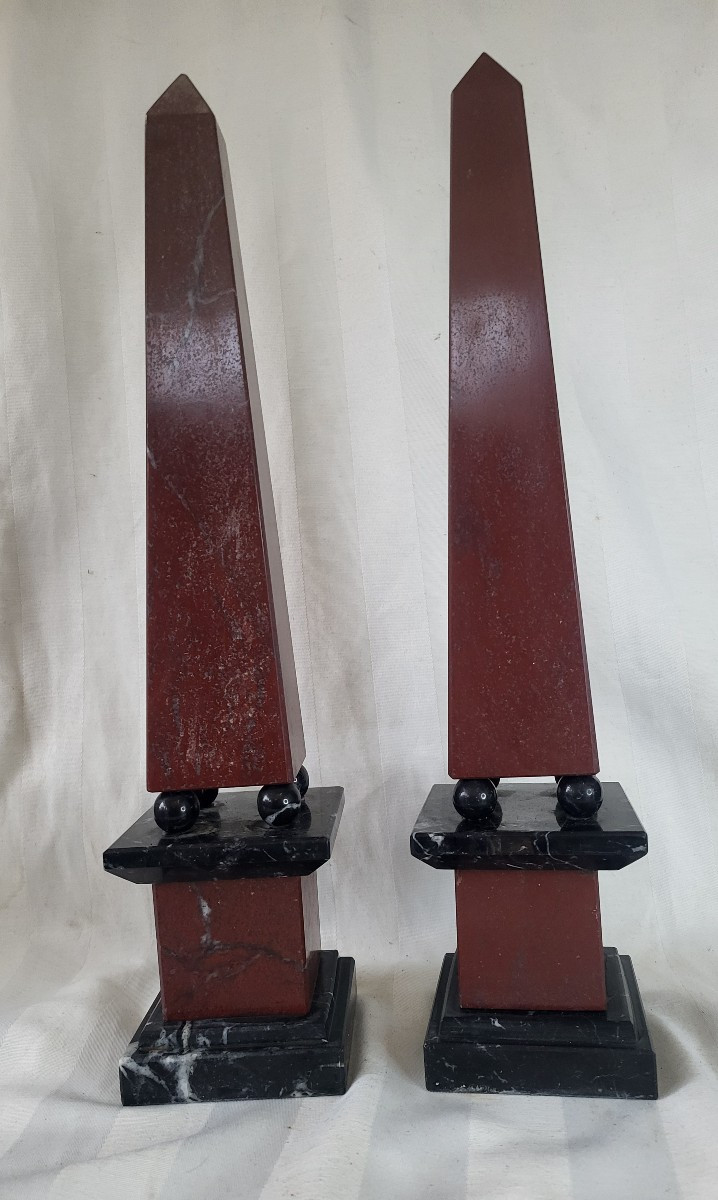 Pair Of Marble Obelisks, Italy, 19th Century, H 47.5cm-photo-5