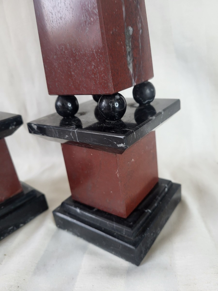Pair Of Marble Obelisks, Italy, 19th Century, H 47.5cm-photo-4