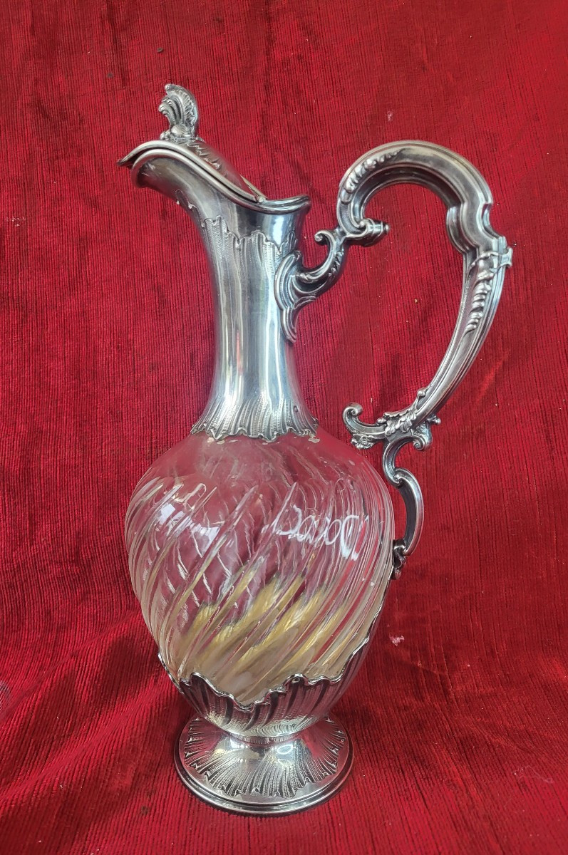 Aiguiere  en argent  Minerve et cristal  époque XIXe siècle 