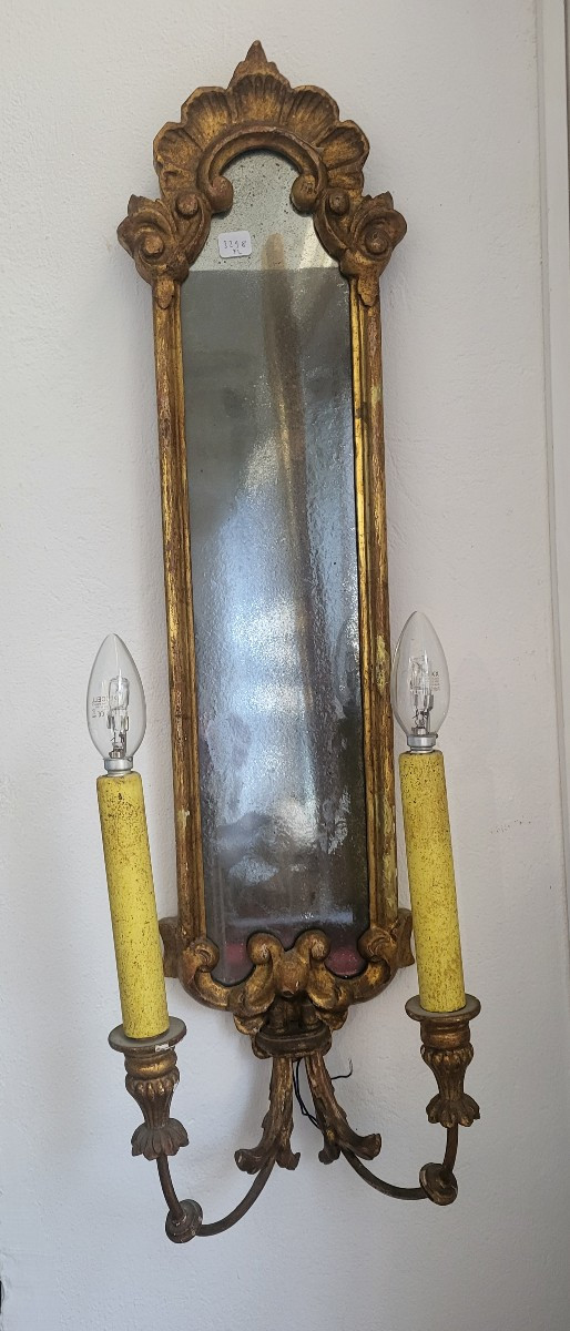 Paire de plaques de lumière  bois doré  miroir XIXe -photo-4
