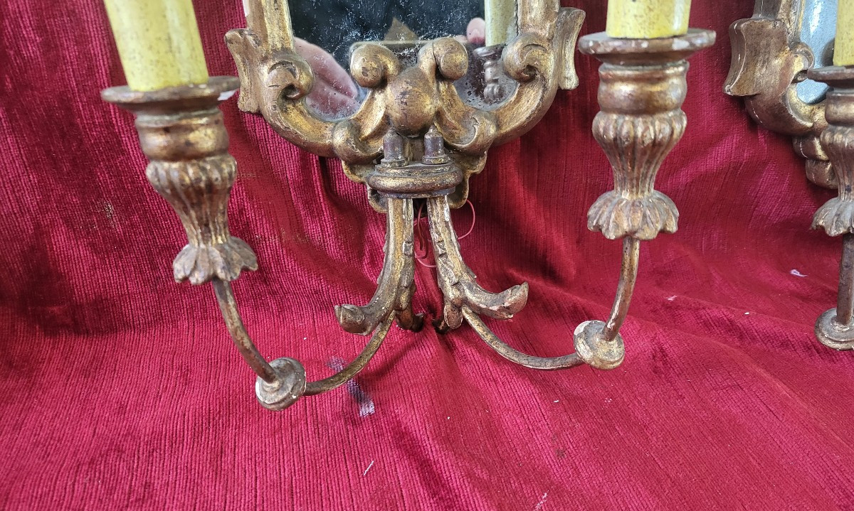 Paire de plaques de lumière  bois doré  miroir XIXe -photo-3