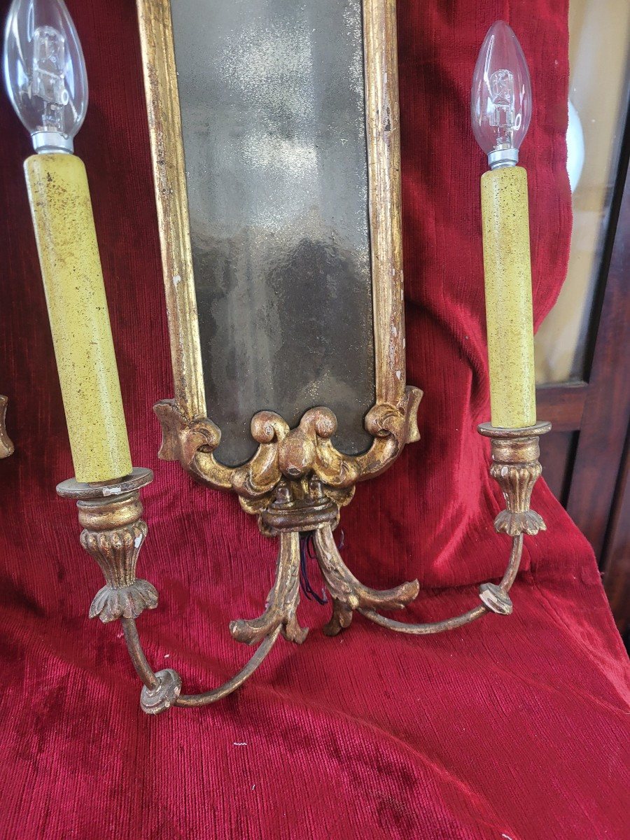 Paire de plaques de lumière  bois doré  miroir XIXe -photo-5