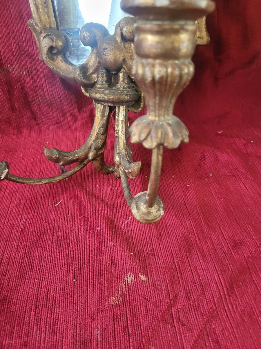 Paire de plaques de lumière  bois doré  miroir XIXe -photo-6