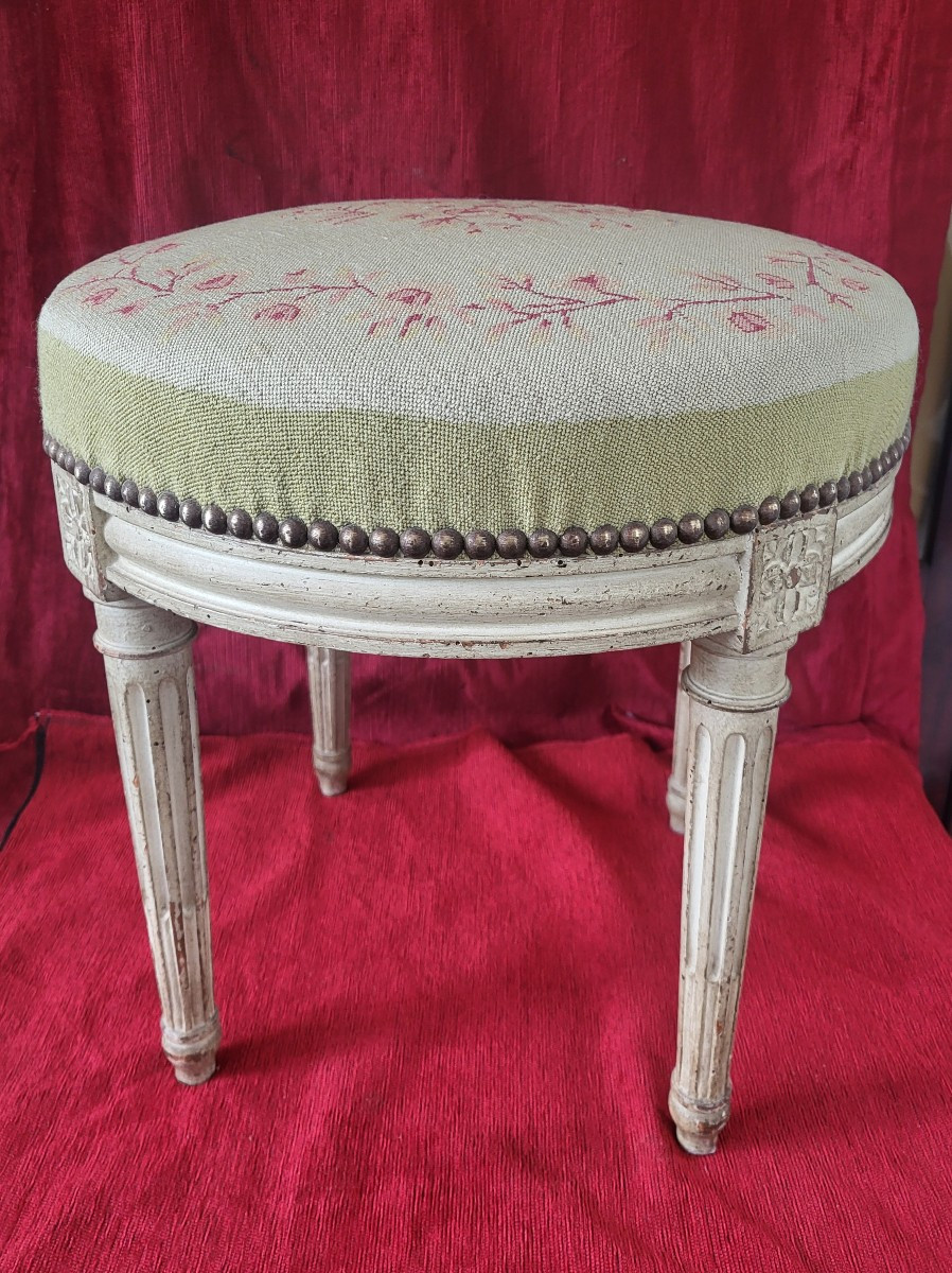 Lacquered Wooden Stool In The Louis XVI Style, 19th Century -photo-2