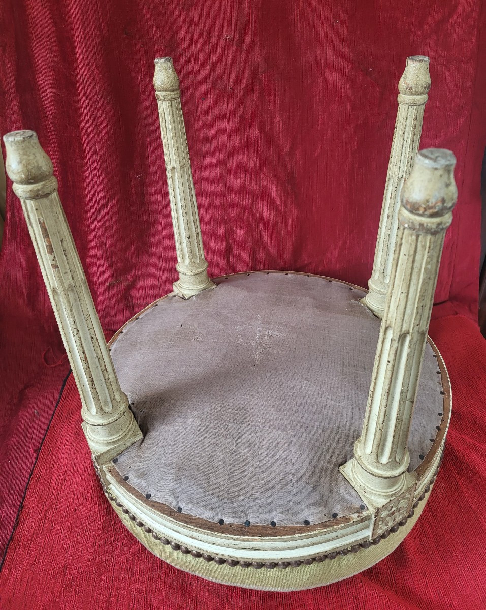 Lacquered Wooden Stool In The Louis XVI Style, 19th Century -photo-1