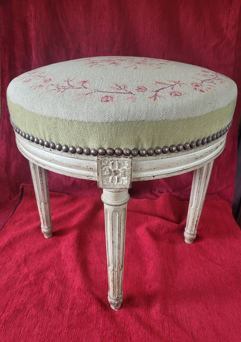 Lacquered Wooden Stool In The Louis XVI Style, 19th Century -photo-2