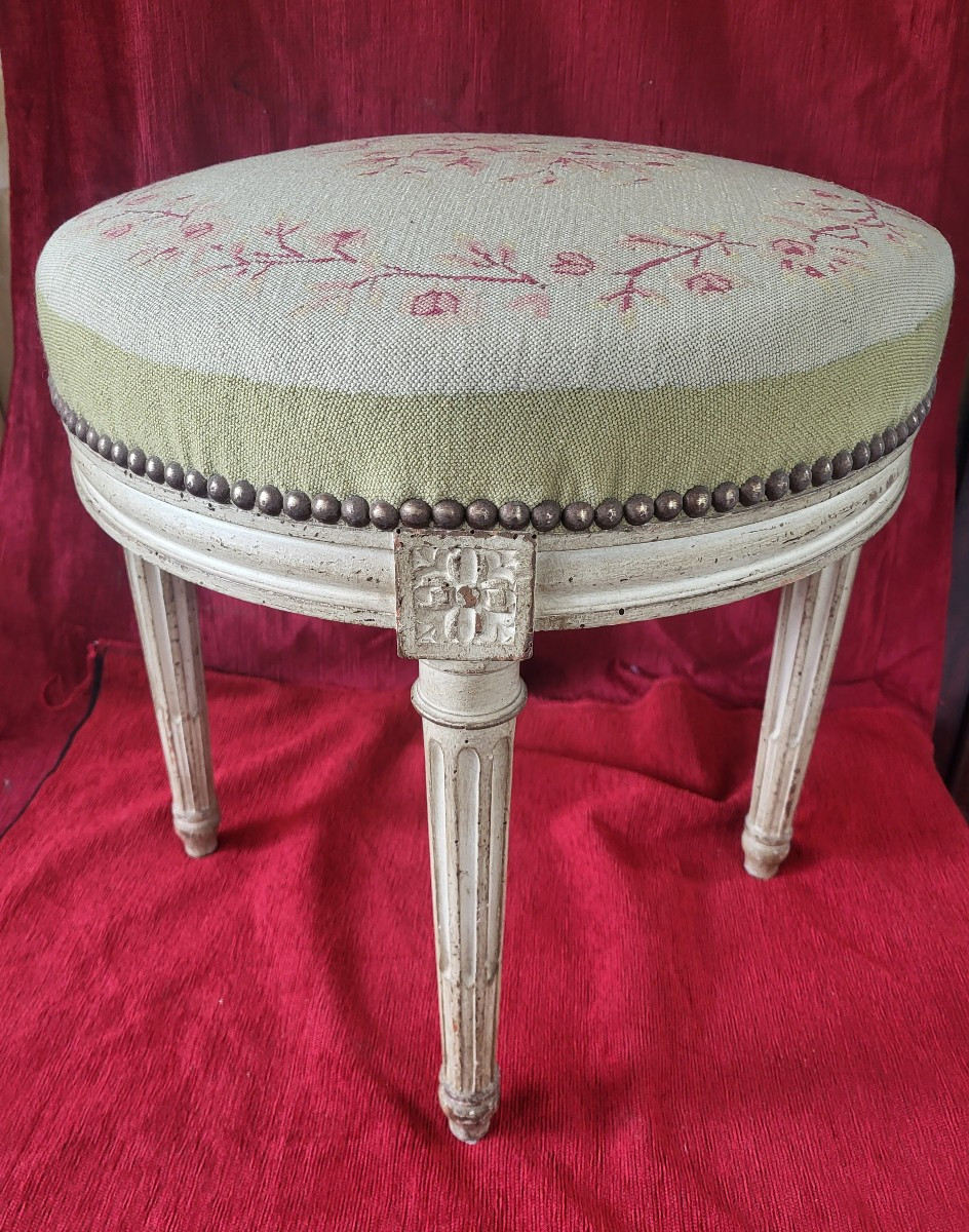 Lacquered Wooden Stool In The Louis XVI Style, 19th Century 