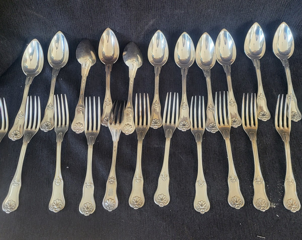 Ensemble  de couverts armoiries  Ch Christofle  époque Napoléon III -photo-1