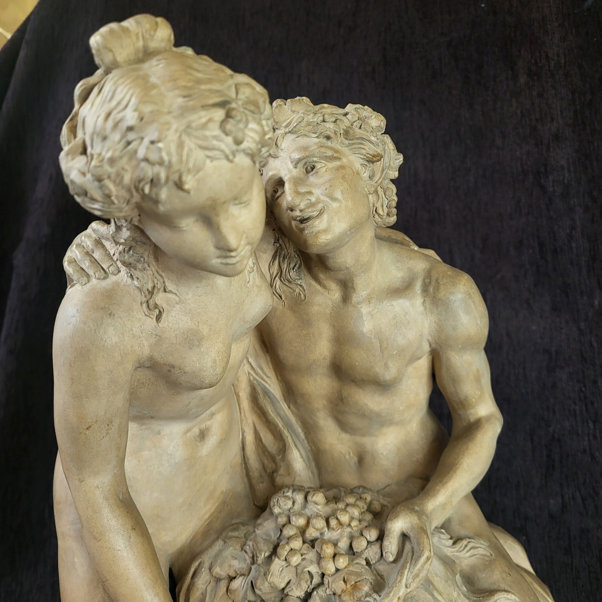 Groupe  terre cuite Satyre et bacchante Clodion   XIXe  H 47 cm-photo-4