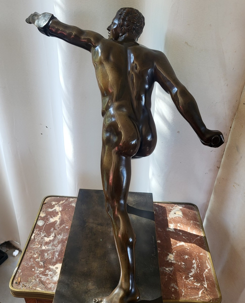 Grand bronze "Gladiateur Borghèse " époque XIXe  H 50cm-photo-6