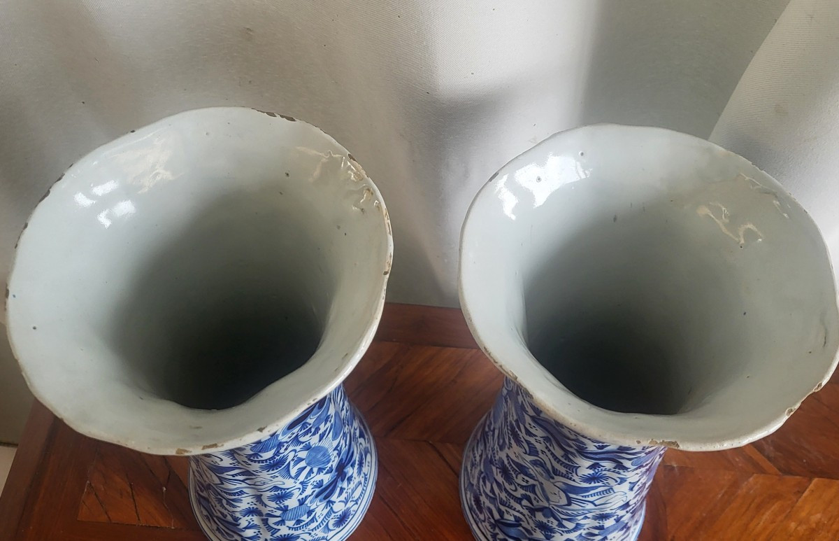 Paire de vases cornets Delft XVIII e siècle  H 28cm-photo-3