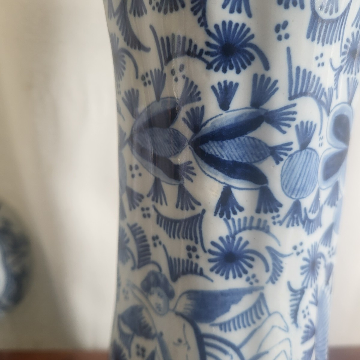 Paire de vases cornets Delft XVIII e siècle  H 28cm-photo-5