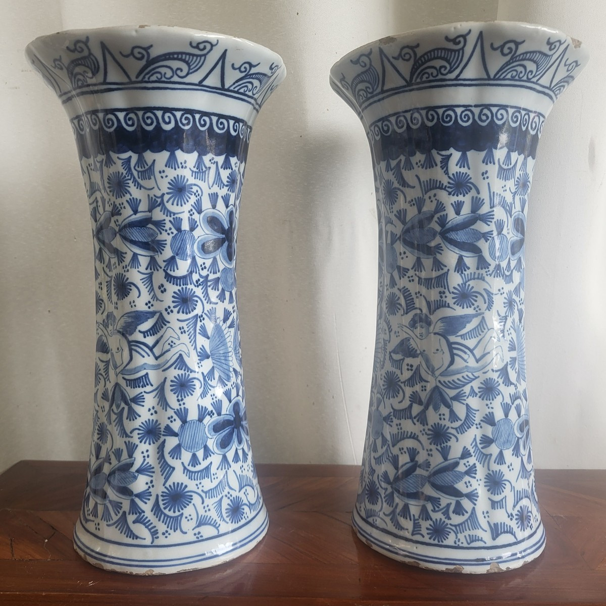 Paire de vases cornets Delft XVIII e siècle  H 28cm-photo-6