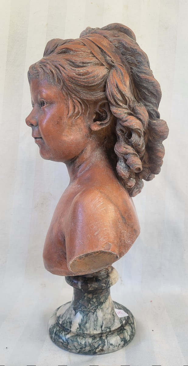 Buste terre cuite signé  Houdon époque XIXe H 49cm-photo-2