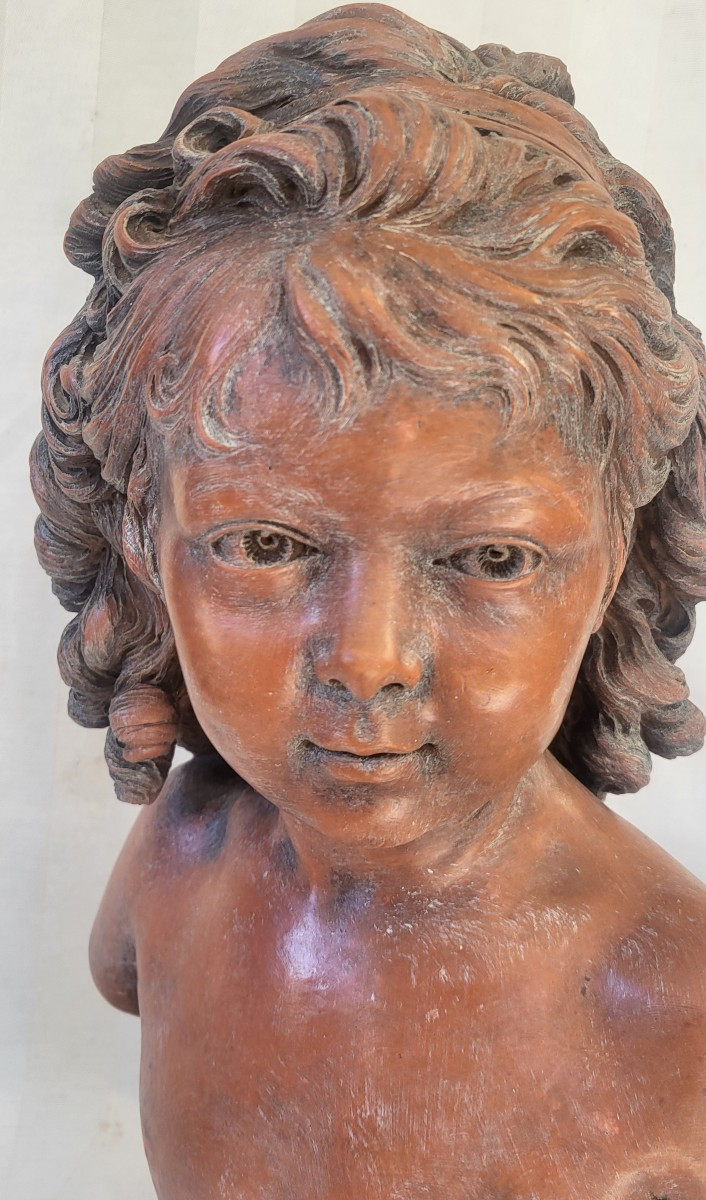 Buste terre cuite signé  Houdon époque XIXe H 49cm-photo-4