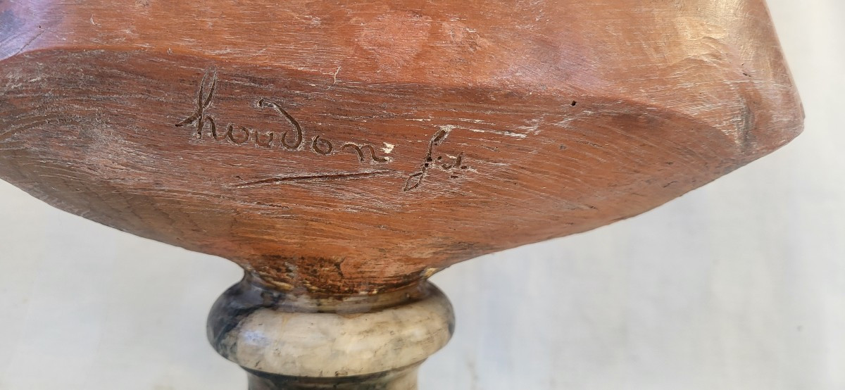 Buste terre cuite signé  Houdon époque XIXe H 49cm-photo-1