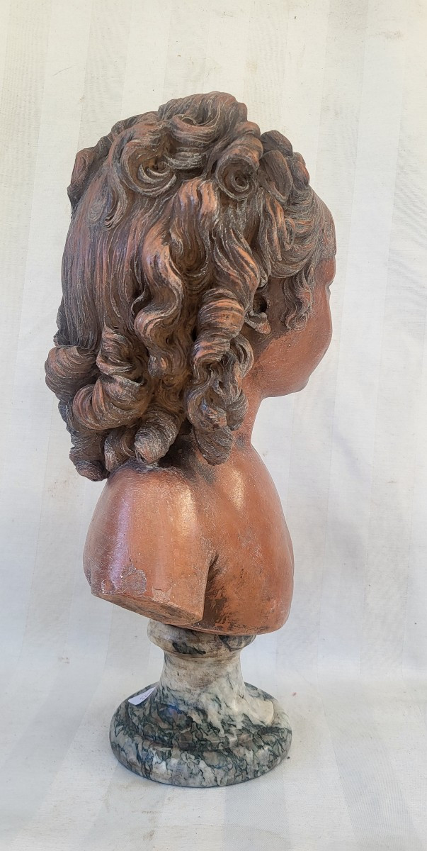 Buste terre cuite signé  Houdon époque XIXe H 49cm-photo-3