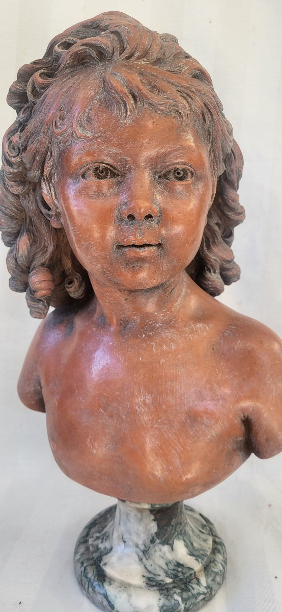 Buste terre cuite signé  Houdon époque XIXe H 49cm-photo-4