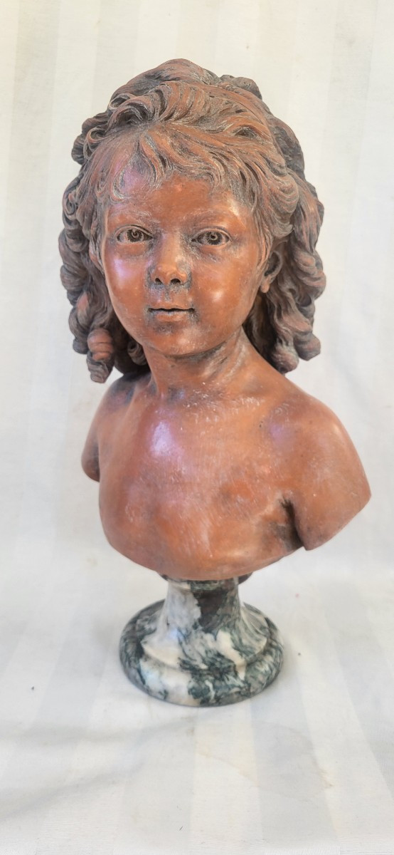 Buste terre cuite signé  Houdon époque XIXe H 49cm-photo-5