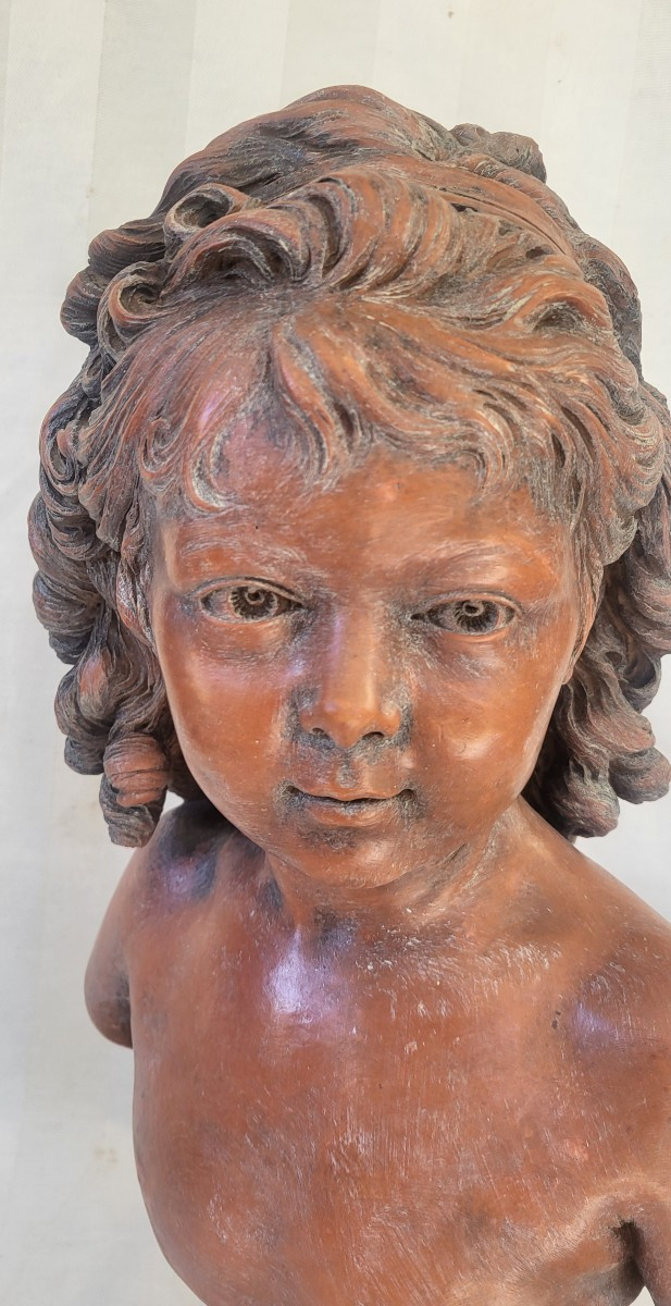 Buste terre cuite signé  Houdon époque XIXe H 49cm-photo-6