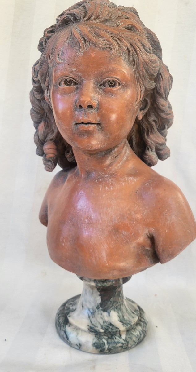 Buste terre cuite signé  Houdon époque XIXe H 49cm