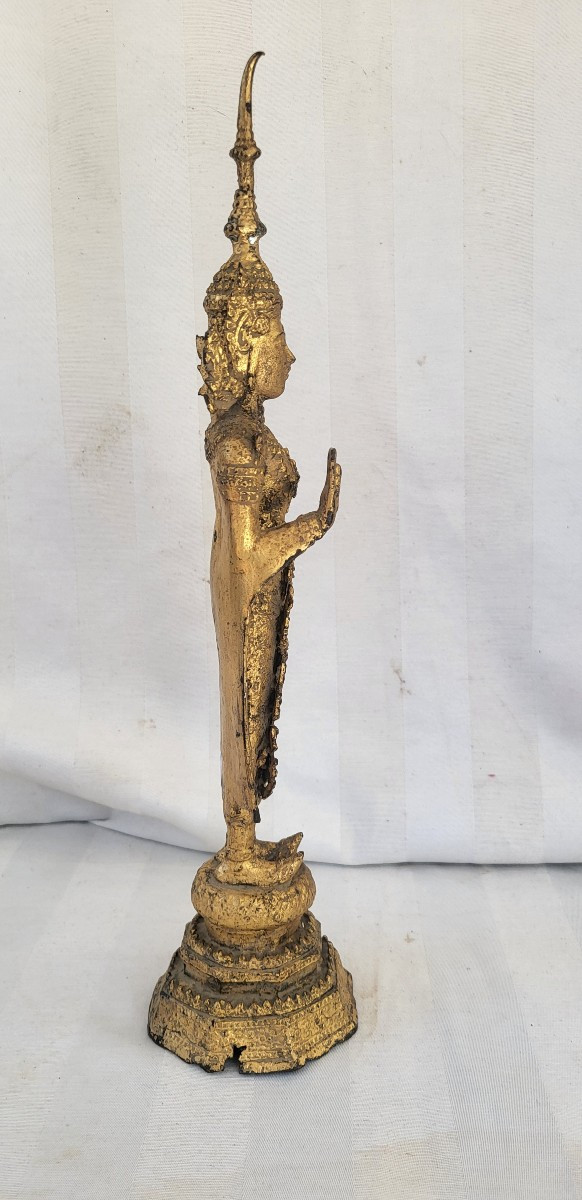 Gilded Metal Divinity Siam Circa 1900 H 39 Cm-photo-3