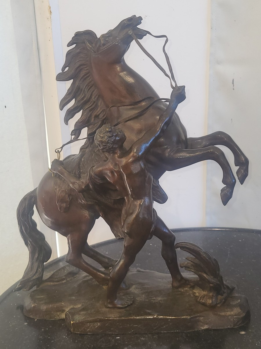 Pair Of Sculptures Horses Of Marly Bronze H42 19th Century-photo-2