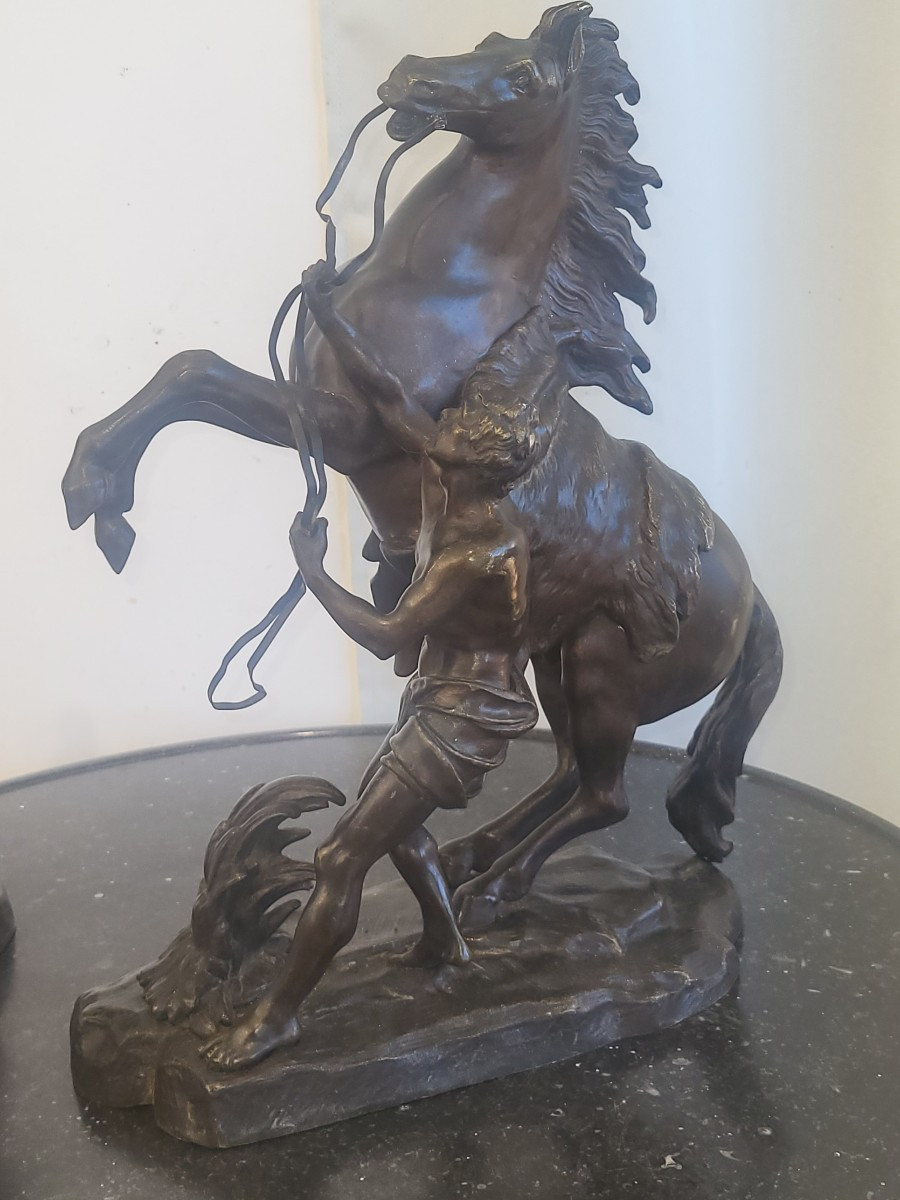 Pair Of Sculptures Horses Of Marly Bronze H42 19th Century-photo-3