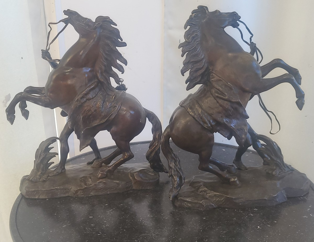 Pair Of Sculptures Horses Of Marly Bronze H42 19th Century-photo-4