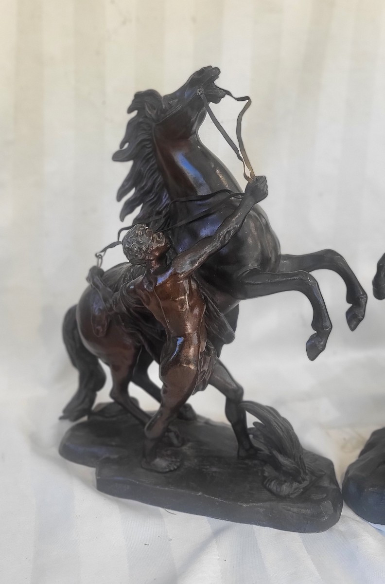 Pair Of Sculptures Horses Of Marly Bronze H42 19th Century-photo-2