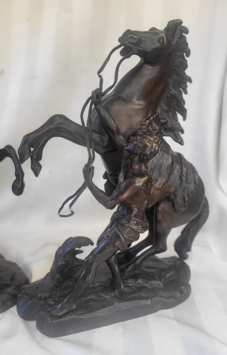 Pair Of Sculptures Horses Of Marly Bronze H42 19th Century-photo-3