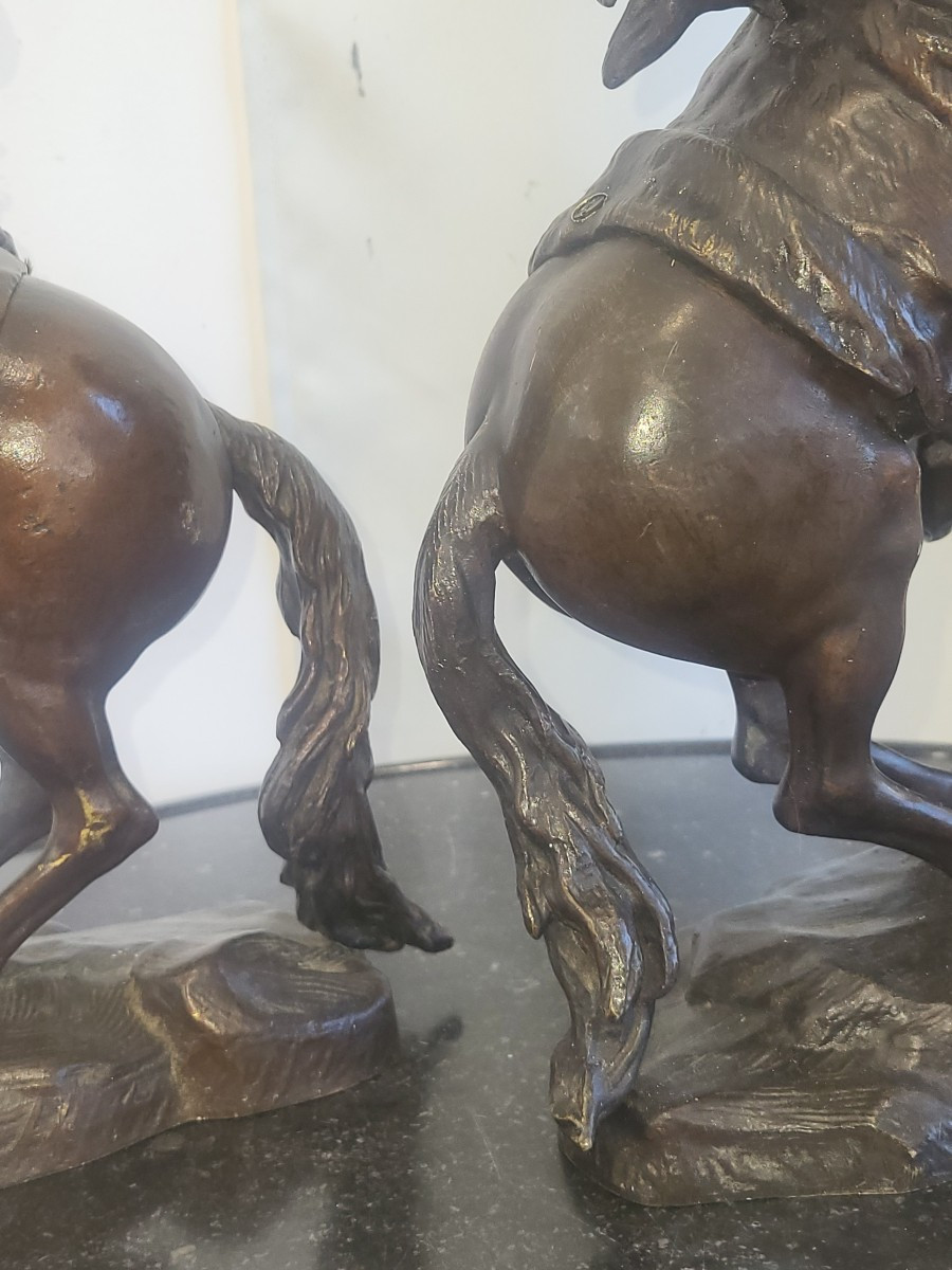 Pair Of Sculptures Horses Of Marly Bronze H42 19th Century-photo-5