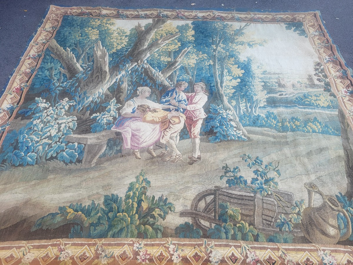 Manufacture Royale d'Aubusson Tapestry By Huet 18th Century 223x238 Cm-photo-3