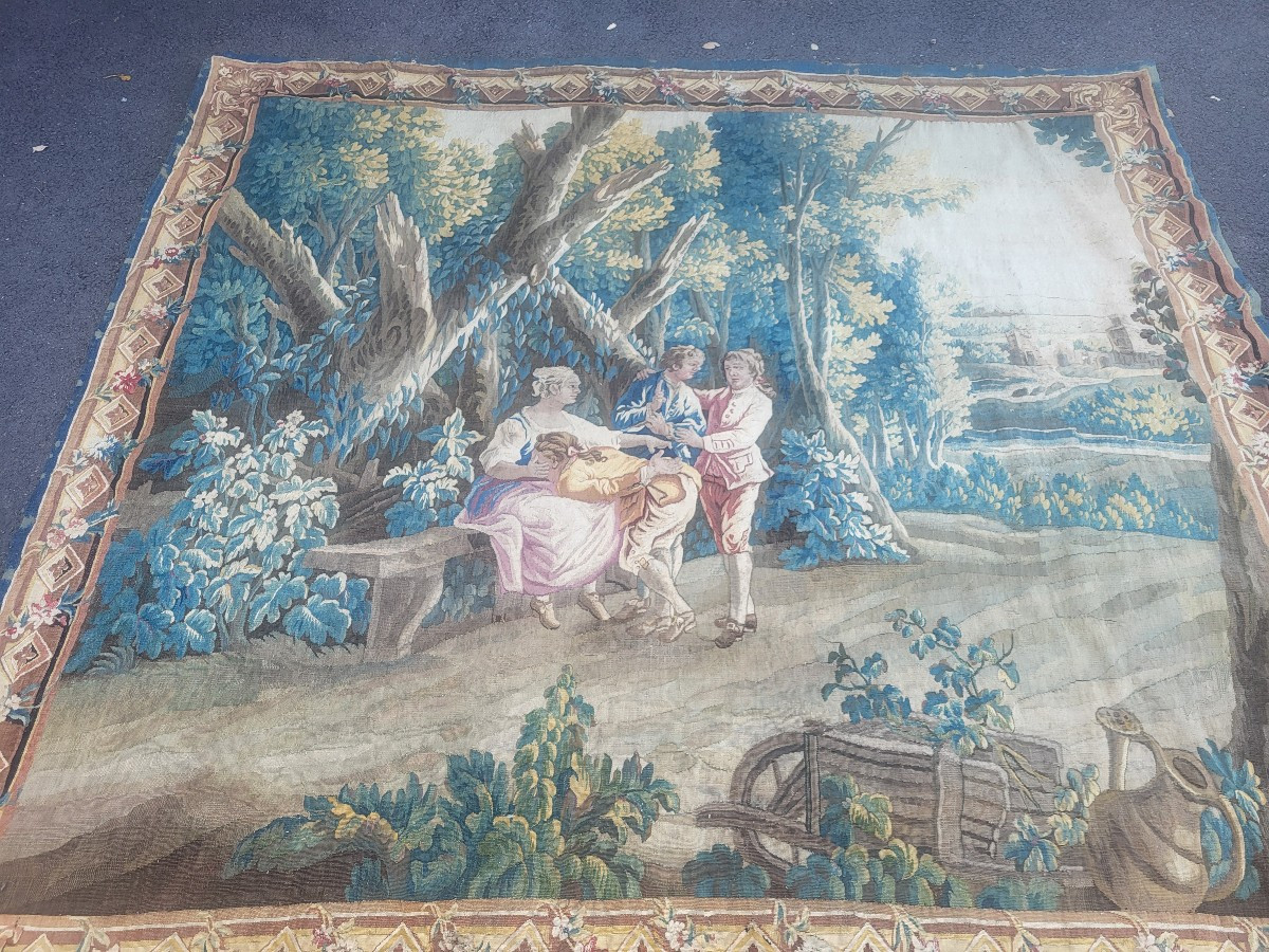 Manufacture Royale d'Aubusson Tapestry By Huet 18th Century 223x238 Cm-photo-4