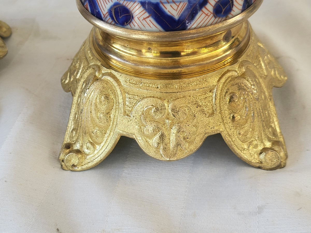 Paire de  lampes porcelaine Imari  Japon  XIXe siècle -photo-4