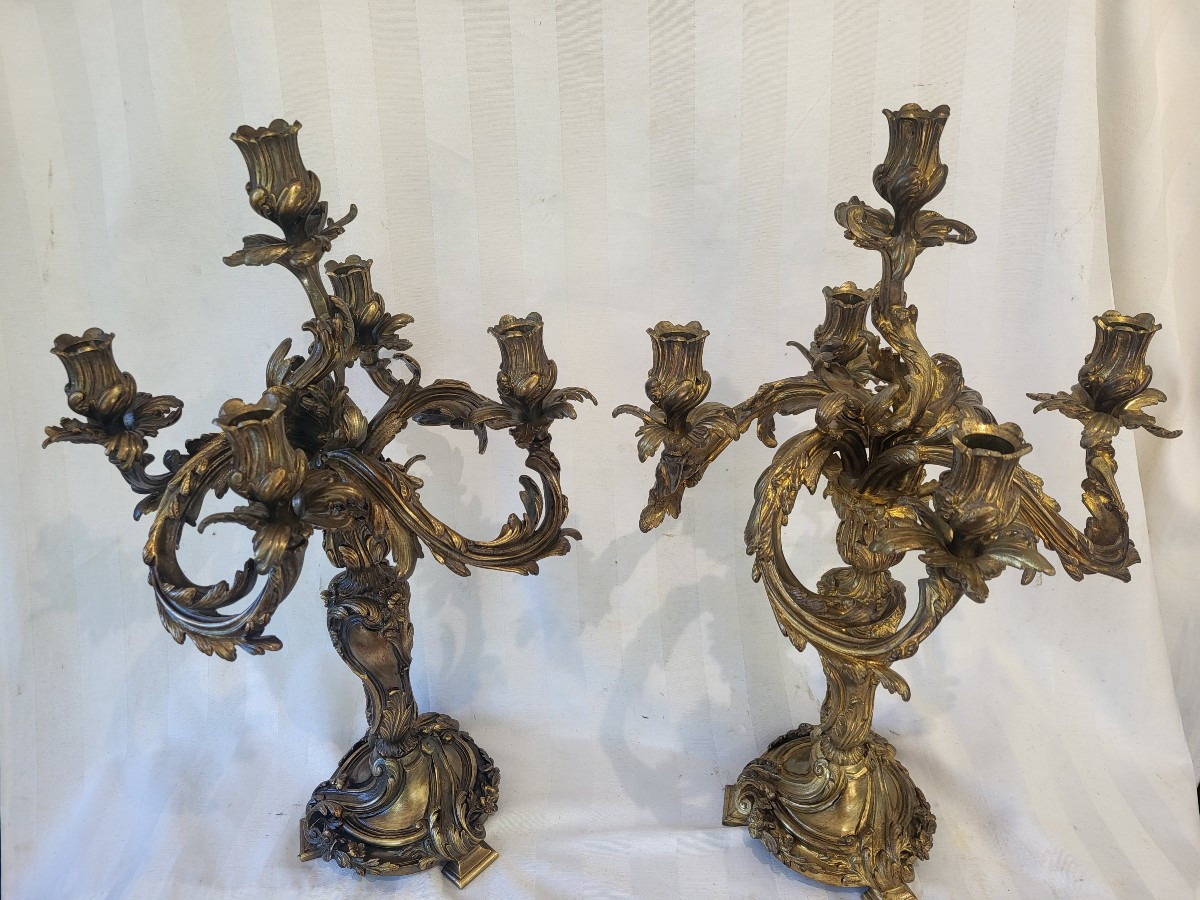 Paire de grands candélabres  Bronze Louis XVdlgCaffieri  époque  Napoléon III  Hauteur 60cm-photo-3