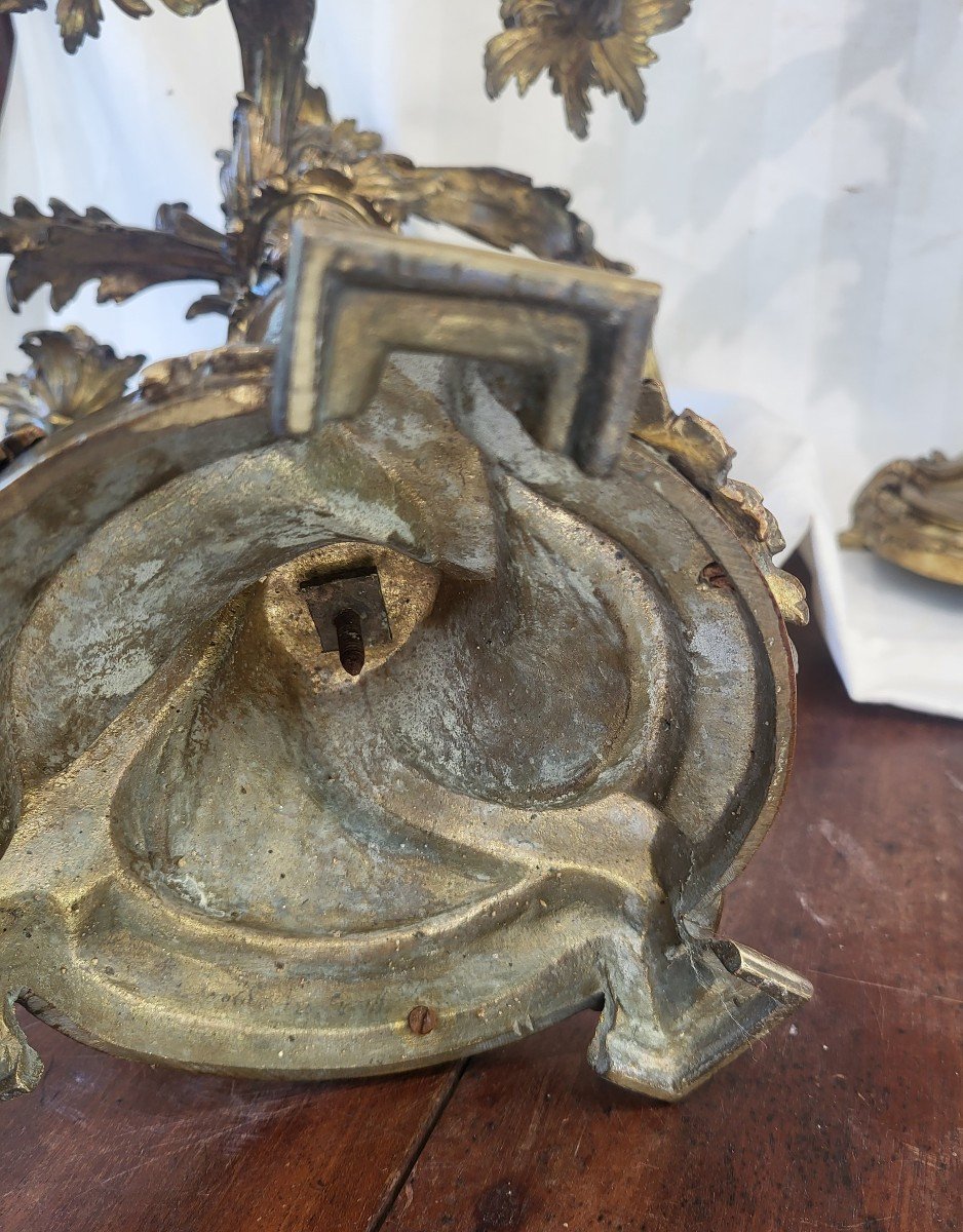 Paire de grands candélabres  Bronze Louis XVdlgCaffieri  époque  Napoléon III  Hauteur 60cm-photo-3