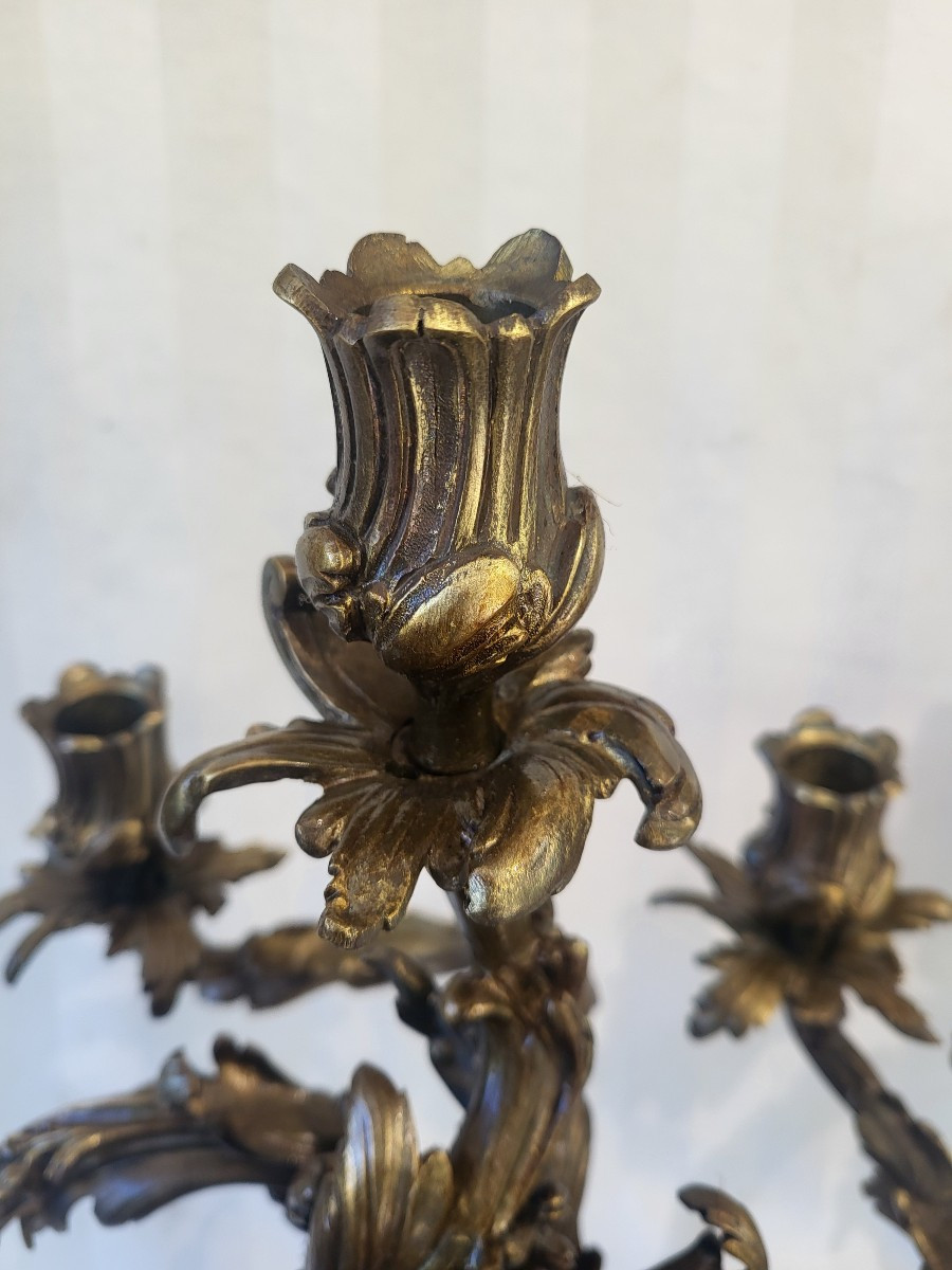 Paire de grands candélabres  Bronze Louis XVdlgCaffieri  époque  Napoléon III  Hauteur 60cm-photo-4
