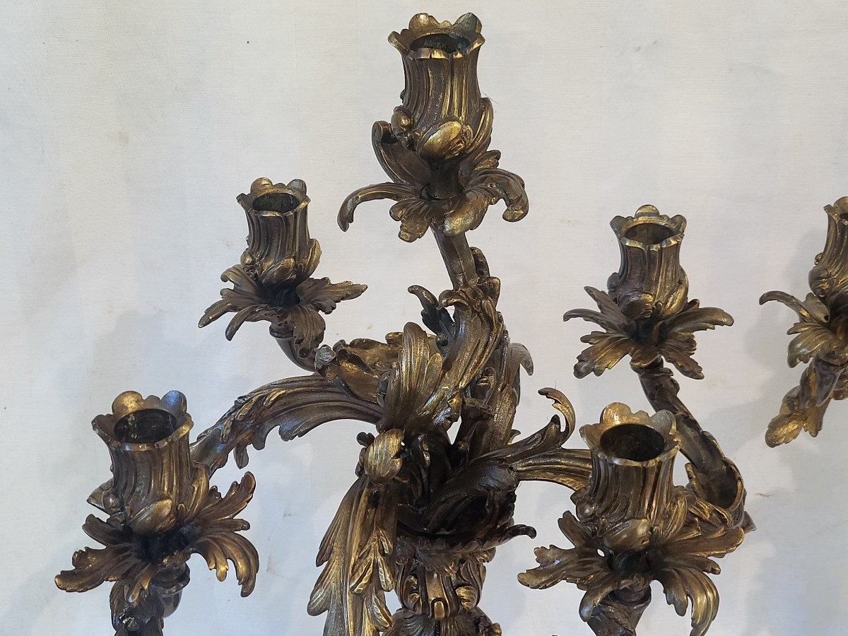 Paire de grands candélabres  Bronze Louis XVdlgCaffieri  époque  Napoléon III  Hauteur 60cm-photo-5