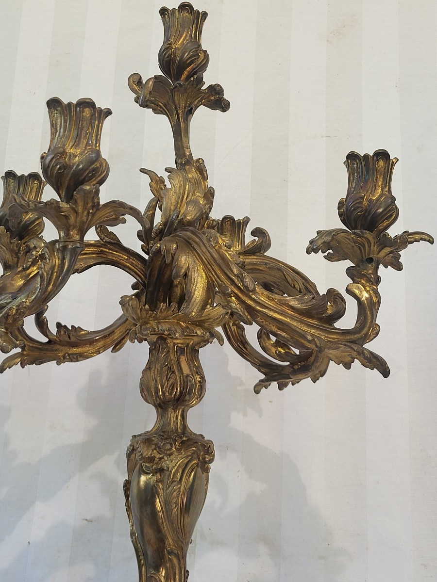 Paire de grands candélabres  Bronze Louis XVdlgCaffieri  époque  Napoléon III  Hauteur 60cm-photo-6