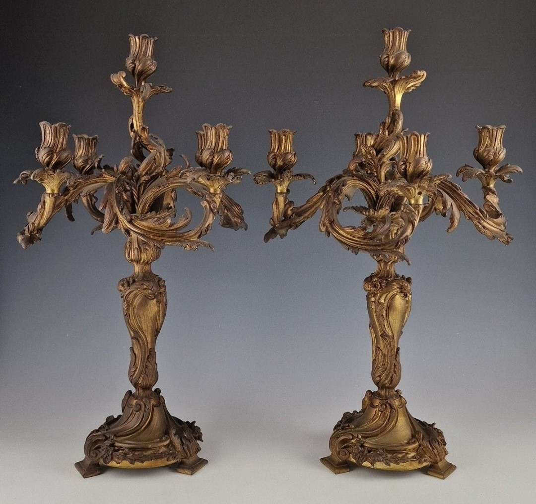 Paire de grands candélabres  Bronze Louis XVdlgCaffieri  époque  Napoléon III  Hauteur 60cm-photo-7