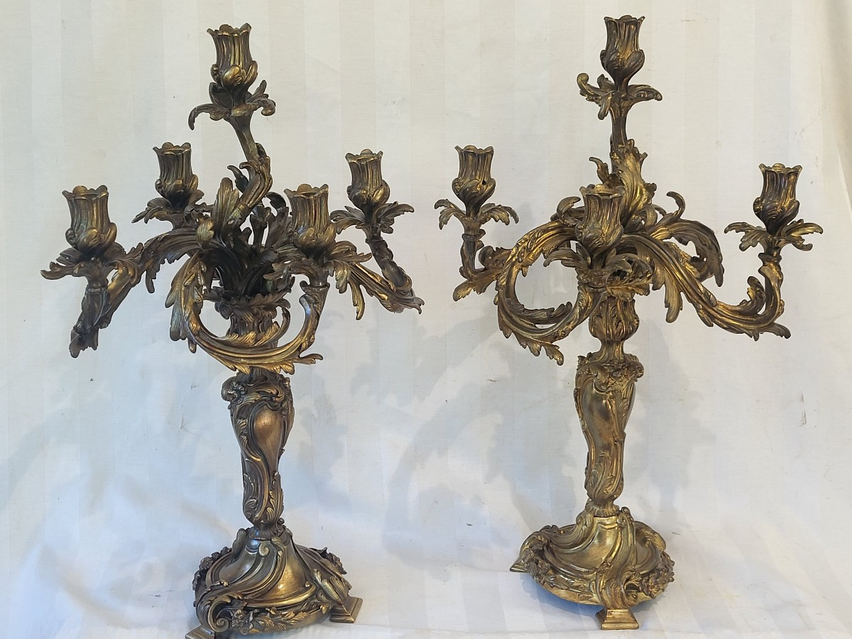 Paire de grands candélabres  Bronze Louis XVdlgCaffieri  époque  Napoléon III  Hauteur 60cm