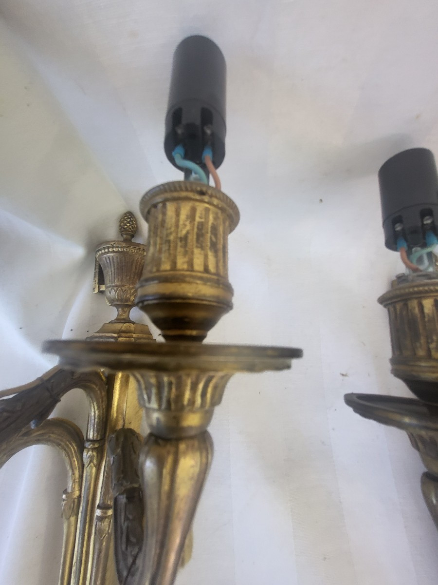 Paire d' appliques  bronze Louis XVI   fin XVIII e /XIXe -photo-3