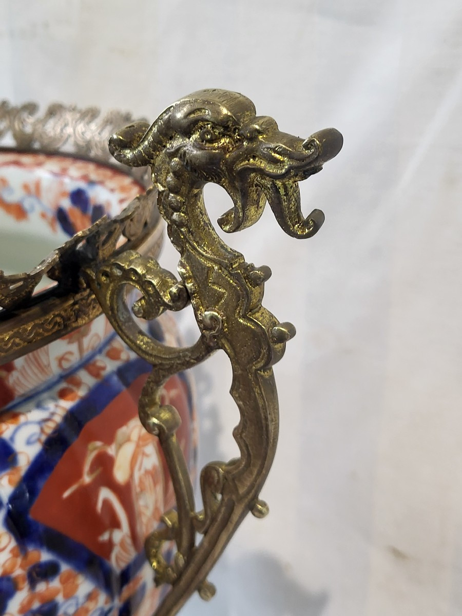 Grande coupe porcelaine Imari monture bronze époque XIXe -photo-5