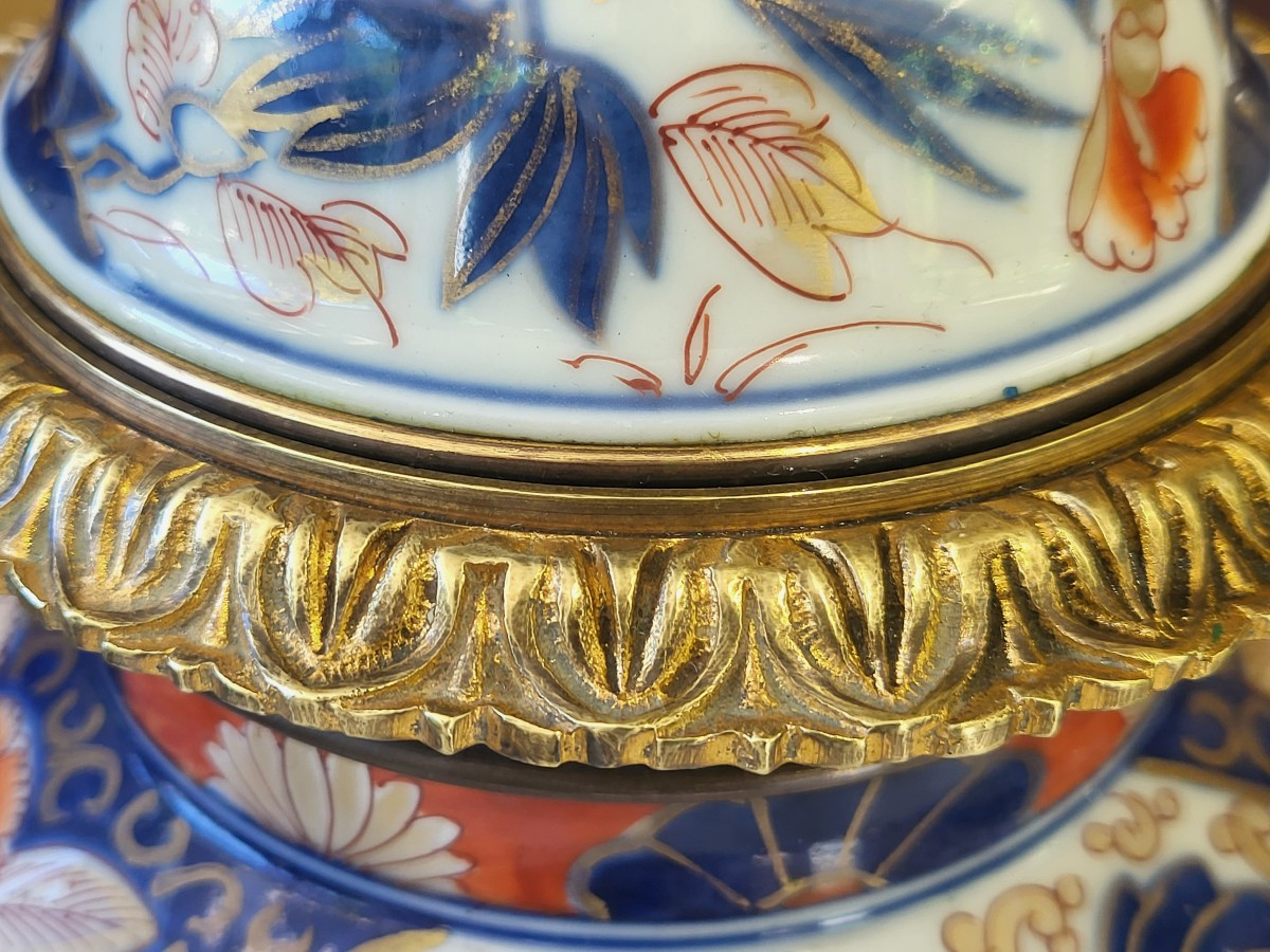 Paire de  grandes potiches/ lampes Imari Japon  XIXe   monture bronze doré -photo-7
