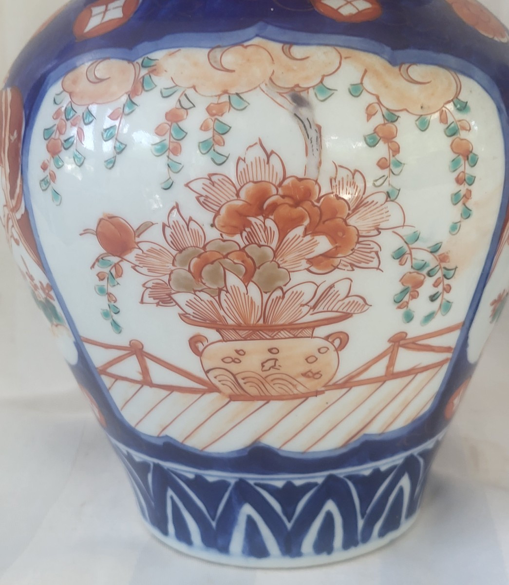 Pair Of Imari Porcelain Potiches 19th Century H35cm-photo-3